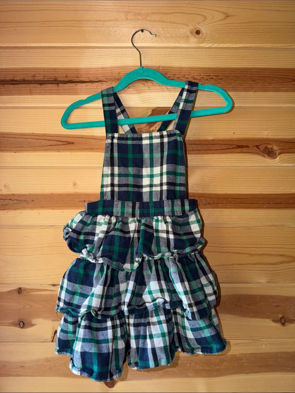wonder nation Green and Navy Plaid Pinafore Dress